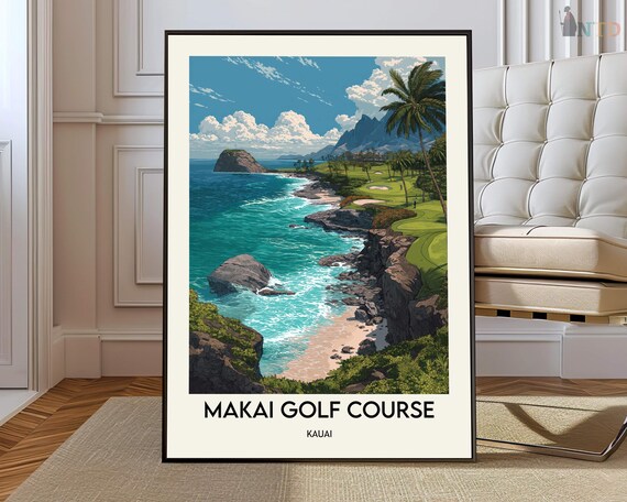 Makai Golf Course Kauai Rocky Cove Island Ocean Travel Poster