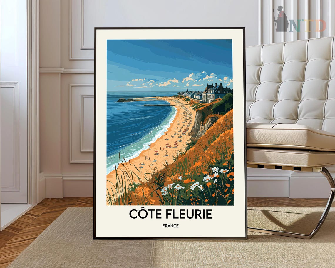 Cote Fleurie France Normandy Cliffs Beach Wildflowers Poster