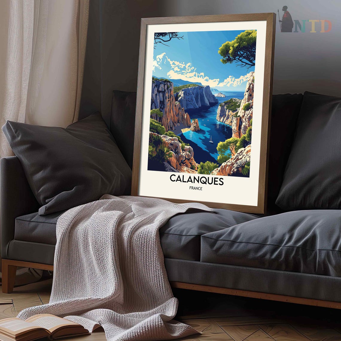 Calanques France White Cliffs Turquoise Cove Sailboat Poster - Image 3