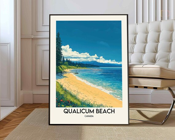 Qualicum Beach Canada Pine Shore Coastal Vintage Travel Poster