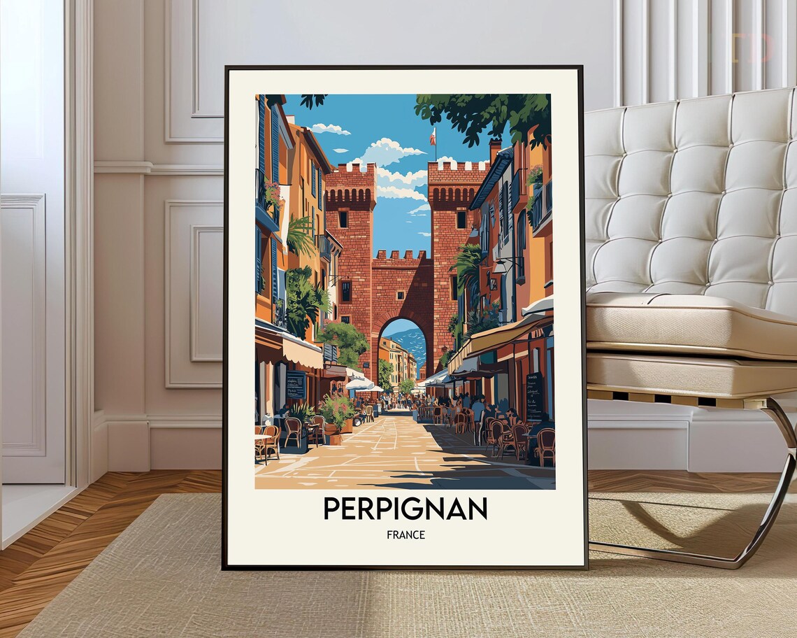 Perpignan France Castillet Gate and Old Town Street Scene Poster