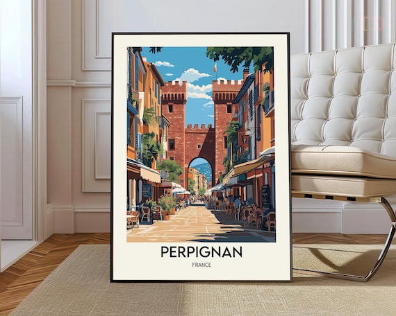 Perpignan France Castillet Gate and Old Town Street Scene Poster