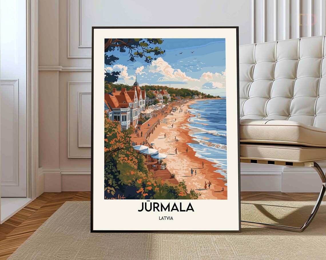 Jūrmala Latvia Beach Promenade Summer Retro Vintage Travel Poster