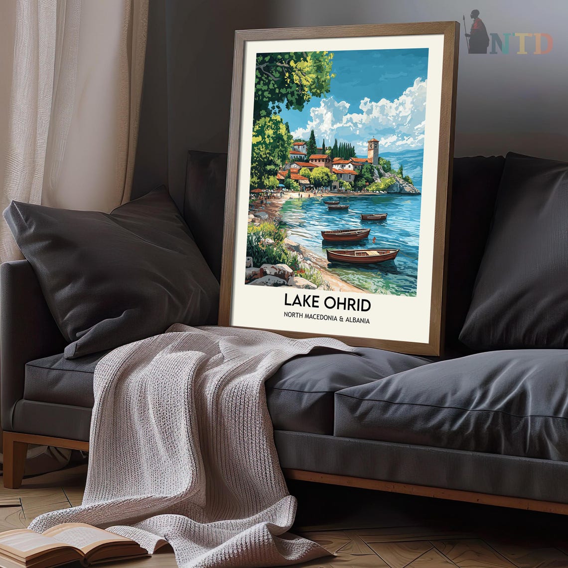 Lake Ohrid North Macedonia Lakeside Village Boats View Poster - Image 3