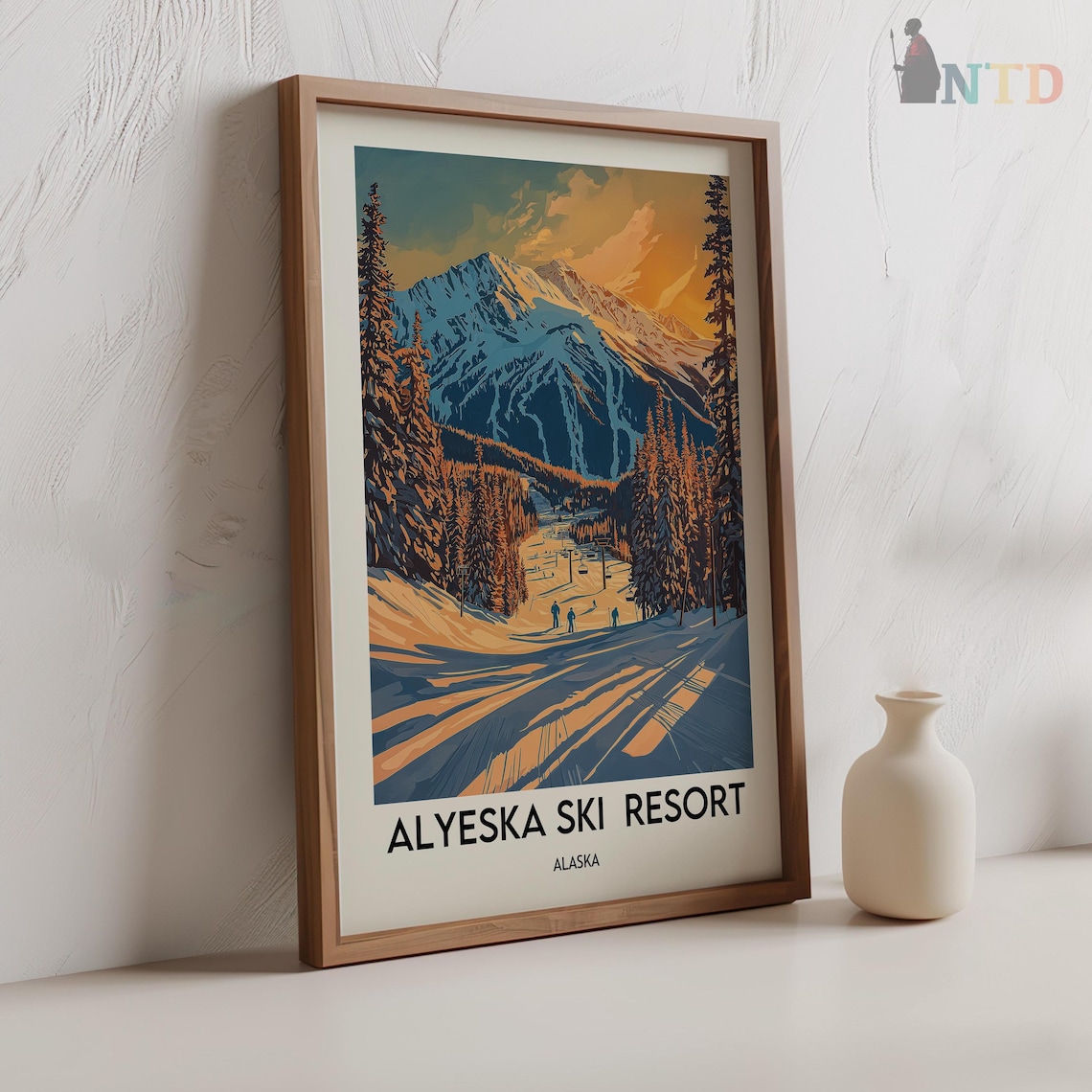 Golden Hour Ski Slopes at Alyeska Ski Resort Alaska Travel Poster - Image 2