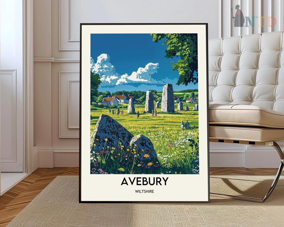 Avebury Wiltshire Standing Stones Travel Poster In English Countryside