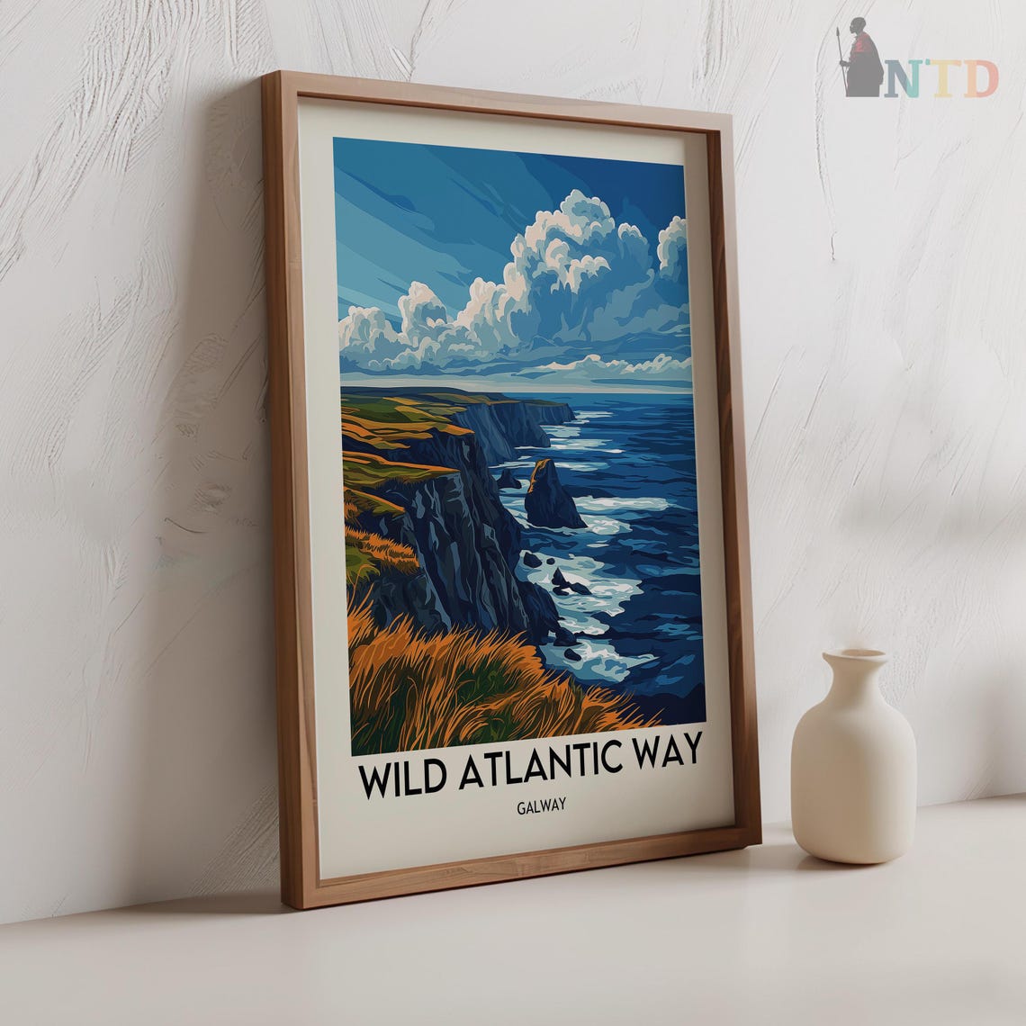Wild Atlantic Way Galway Ireland Sea Cliffs Vintage Travel Poster - Image 2