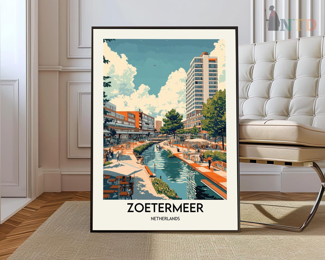 Zoetermeer Netherlands Canal Cityscape Vintage Travel Poster