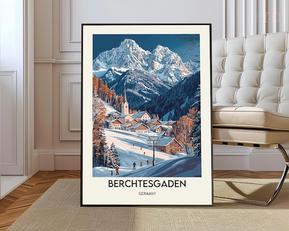 Berchtesgaden Ski Resort Travel Poster, Bavarian Alps