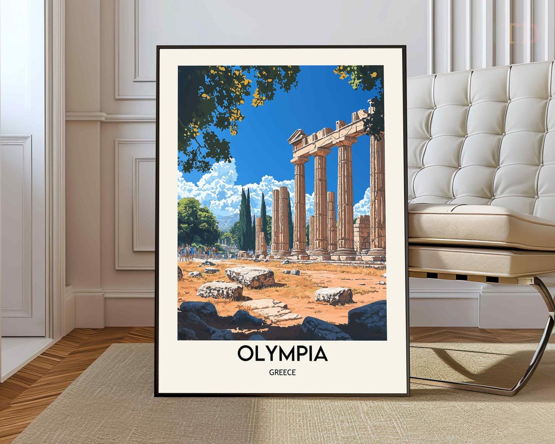 Olympia Greece Ancient Ruins Columns Historic Vintage Travel Poster