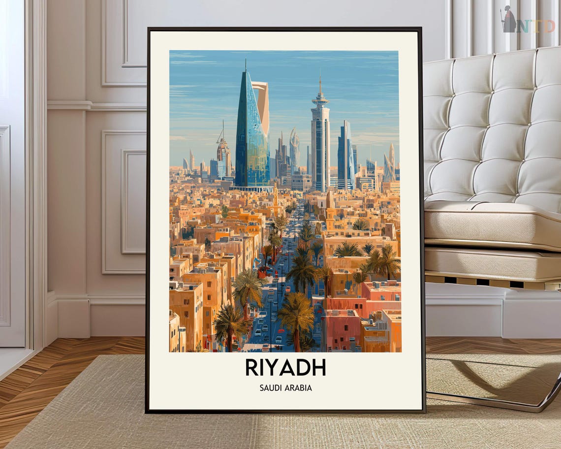 Riyadh Modern Skyline Kingdom Centre Tower Vintage Travel Poster