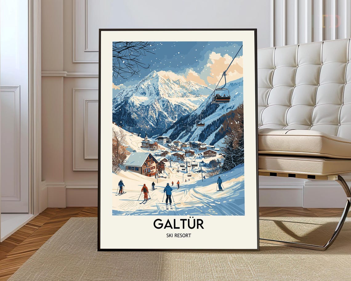 Galtur Austria Ski Resort Alpine Village Snowfall Travel Art Poster