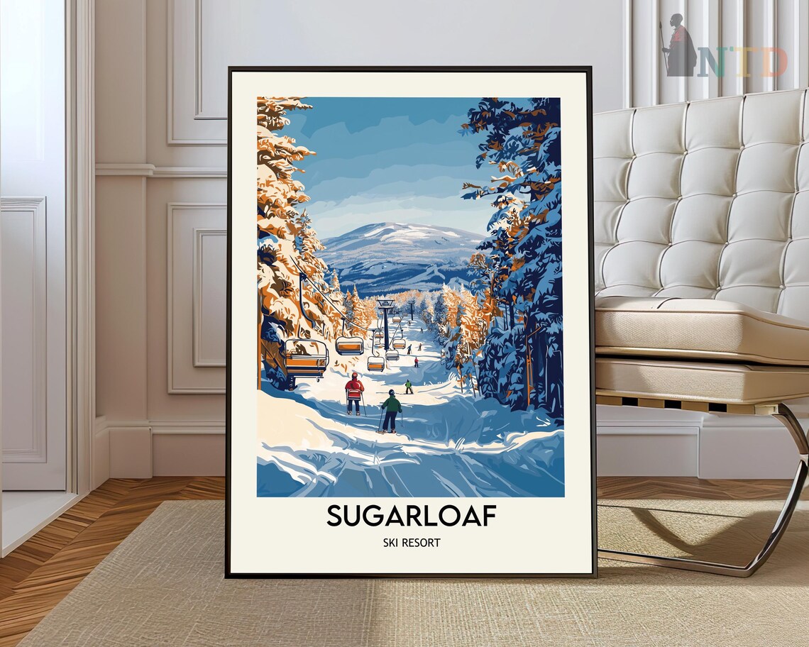 Sugarloaf Ski Resort Vintage Gondola Mountain Winter Scene Poster