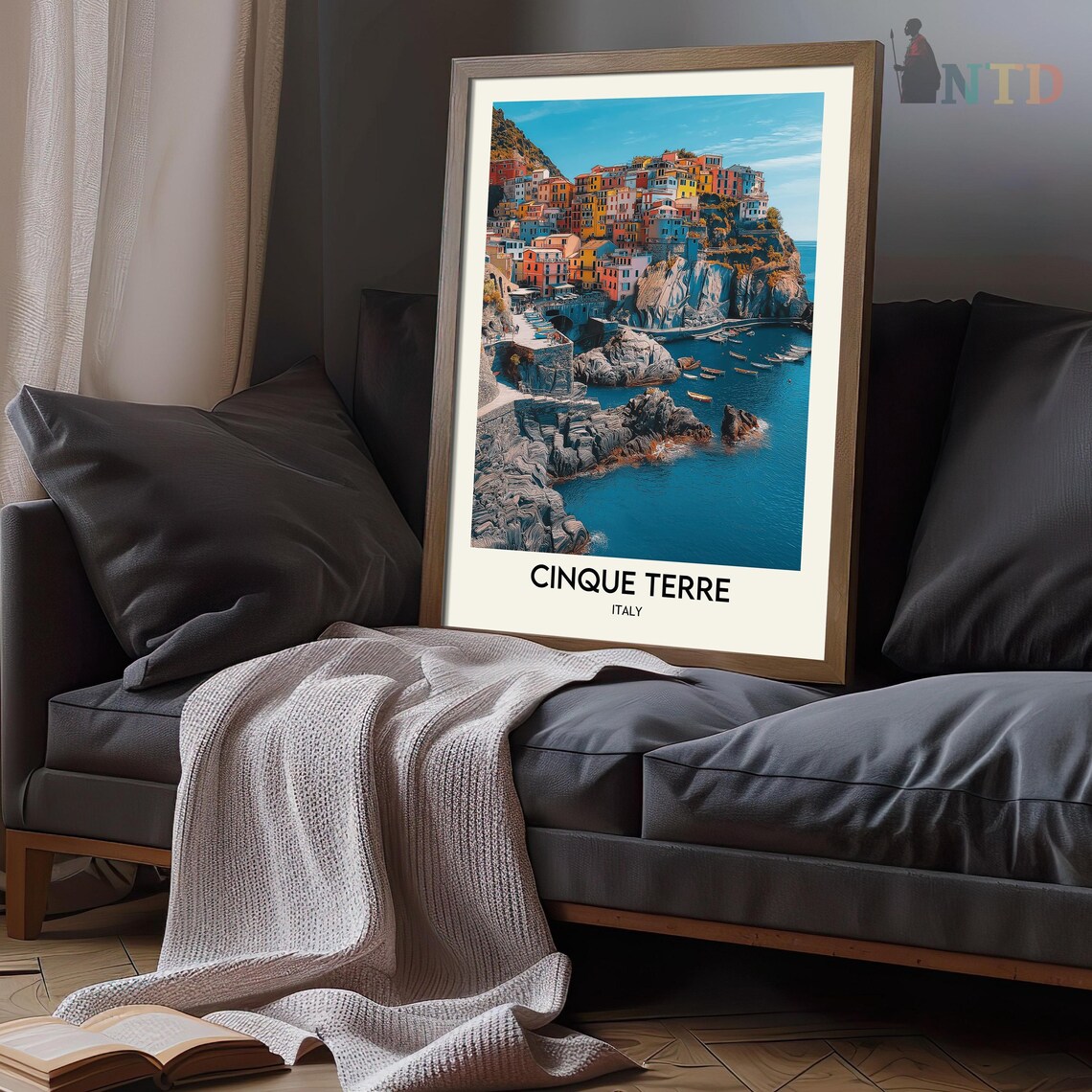 Cinque Terre Rocky Cove and Fishing Boats Below the Village Poster - Image 3