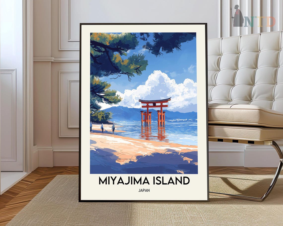 Miyajima Island Japan Floating Torii Gate Vintage Travel Art Poster