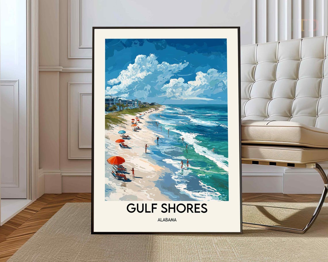 Gulf Shores Alabama White Sand Beach With Red Beach Umbrellas Poster
