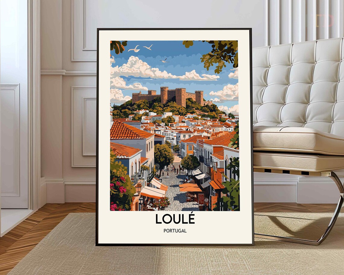 Loulé Portugal Algarve Old Town Castle Hill Travel Illustration Poster
