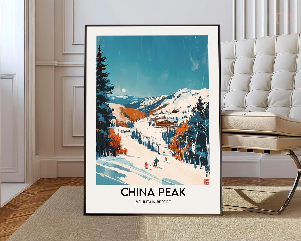 China Peak Mountain Resort Retro Ski Slope Vintage Travel Poster