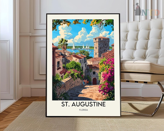 St. Augustine Florida Historic Sunny Coastal Street Travel Poster
