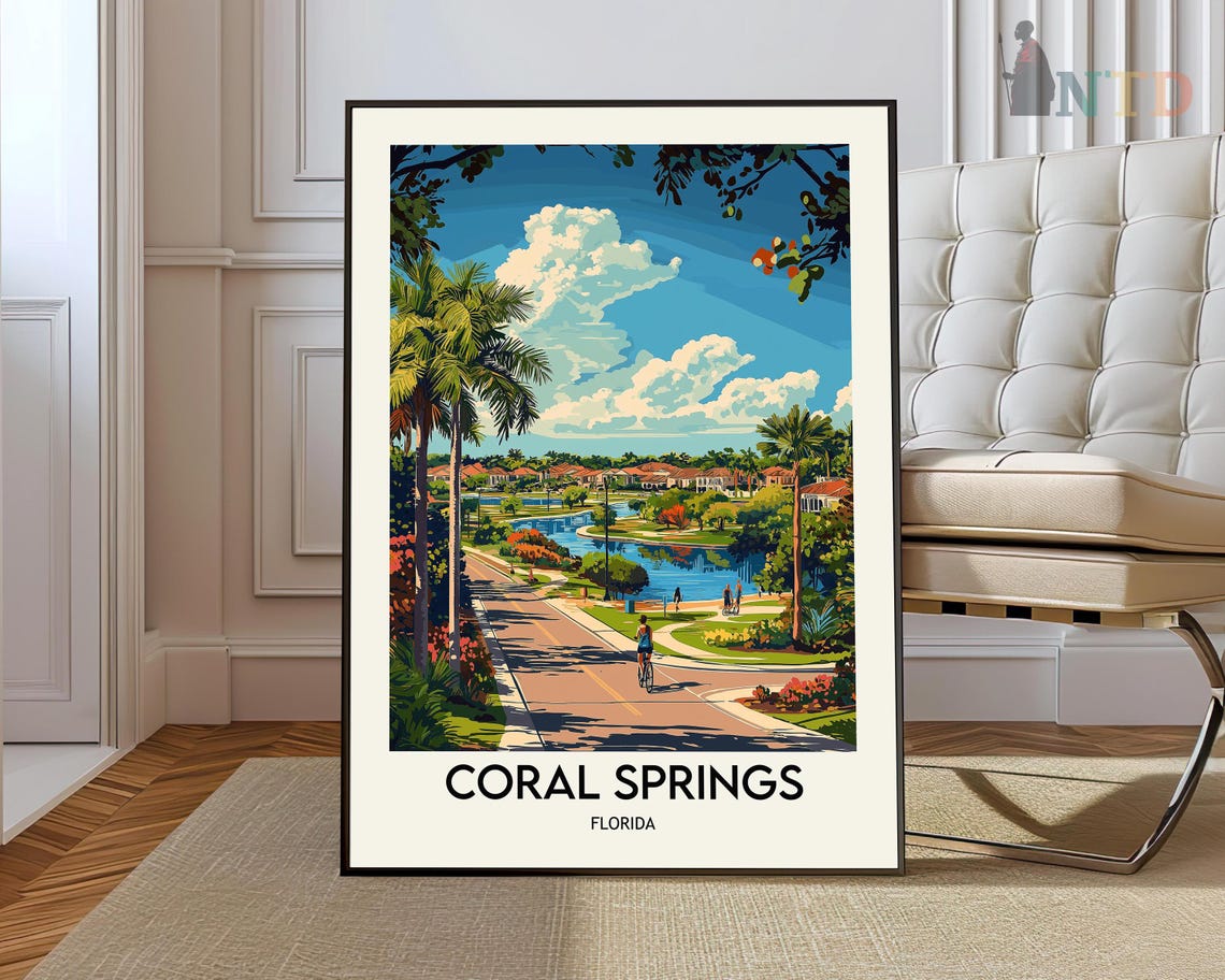 Coral Springs Florida Sunny Palms Lake Cycling Park Travel Poster