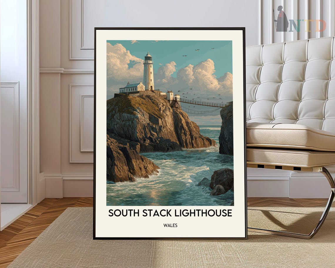 South Stack Lighthouse Wales Dramatic Sea Cliffs Travel Poster