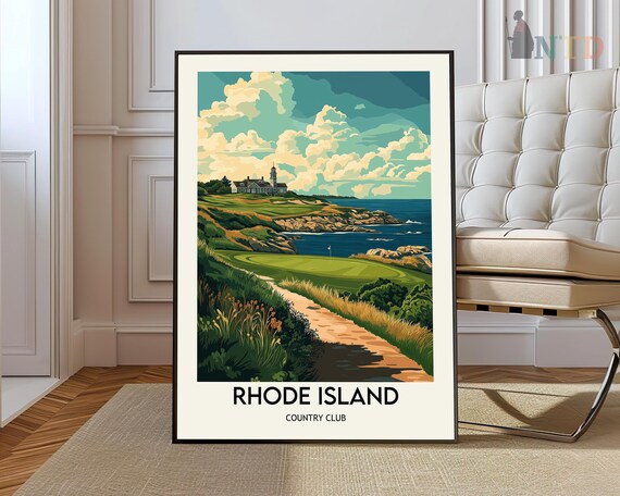 Rhode Island Country Club Coastal Golf Course Vintage Travel Poster