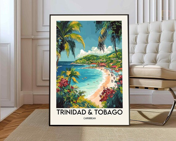Trinidad and Tobago Caribbean Beach Tropical Vintage Travel Poster