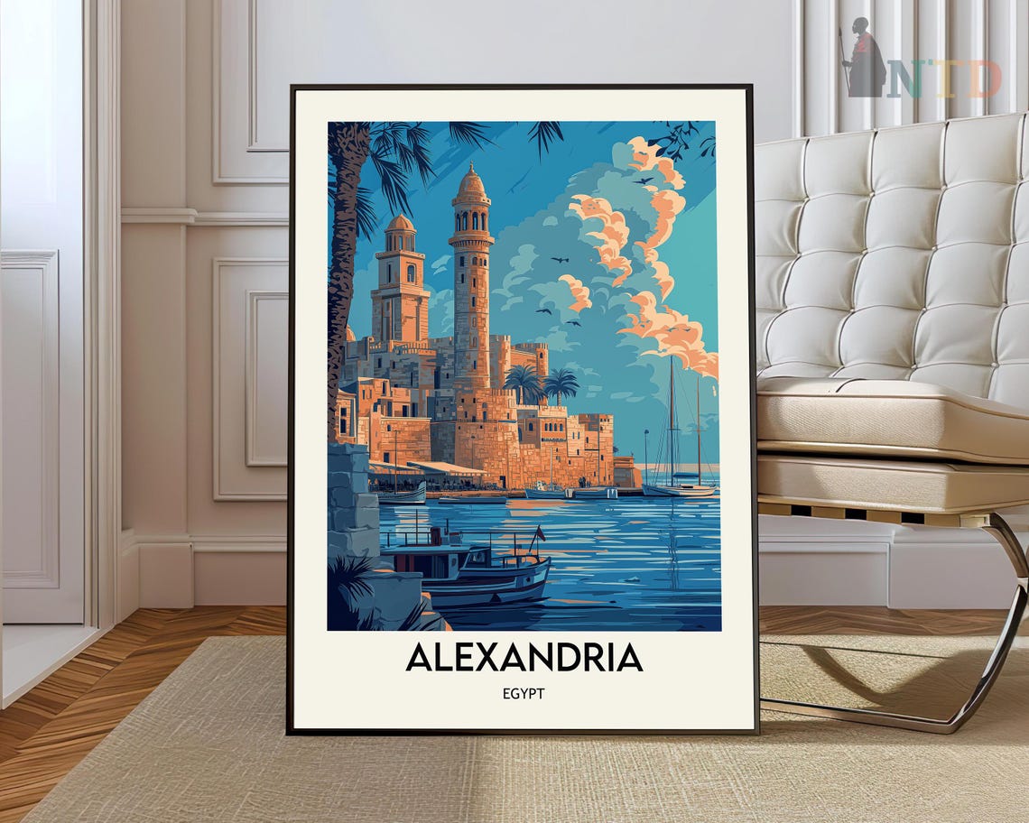 Alexandria Egypt Harbor Citadel Qaitbay Vintage Travel Poster