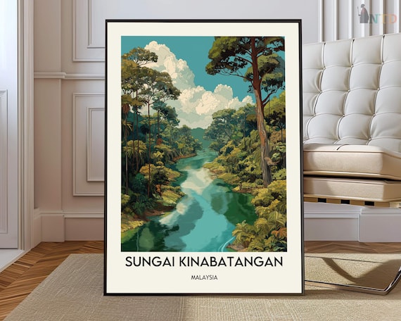 Sungai Kinabatangan Malaysia Wild Rainforest River Travel Poster