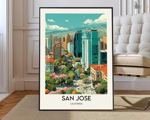 San Jose California Downtown Skyline Illustrated Travel Poster