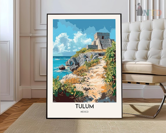 Tulum Mexico Cliffside Mayan Temple Turquoise Sea Ruins Poster