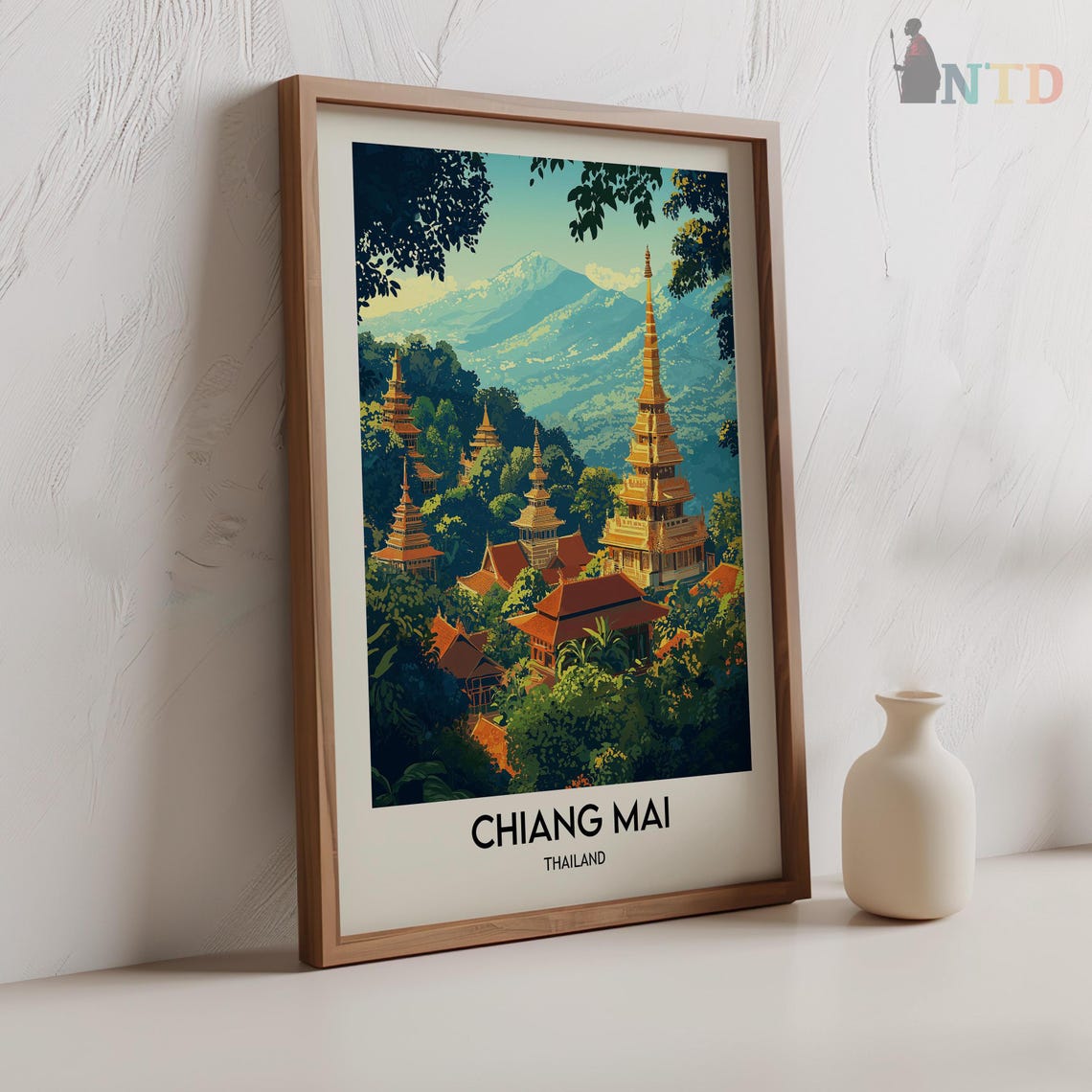 Chiang Mai Jungle Golden Pagodas Mountain Vintage Travel Poster - Image 2