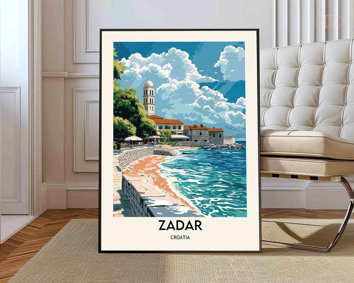 Zadar Croatia Seaside Promenade Travel Poster Turquoise Coast Artwork