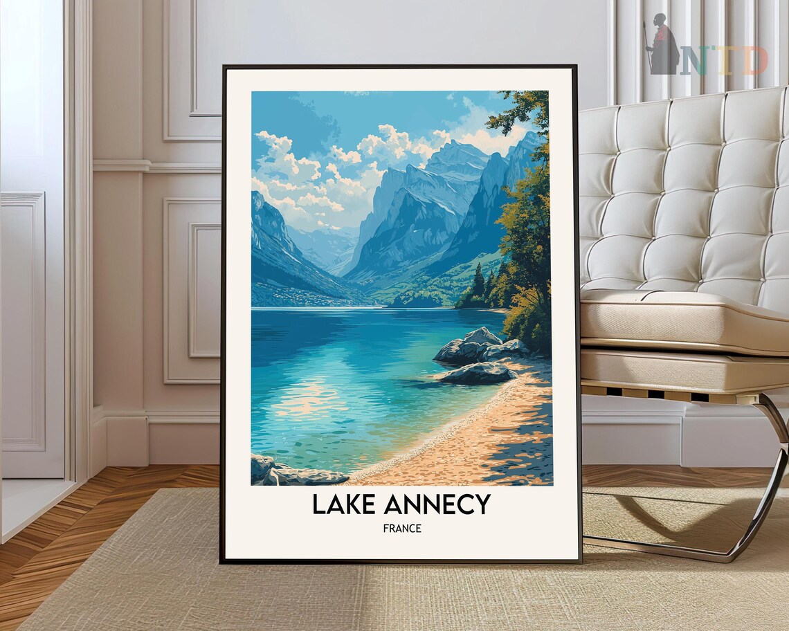 Lake Annecy France Alpine Lake Mountains Retro Travel Poster