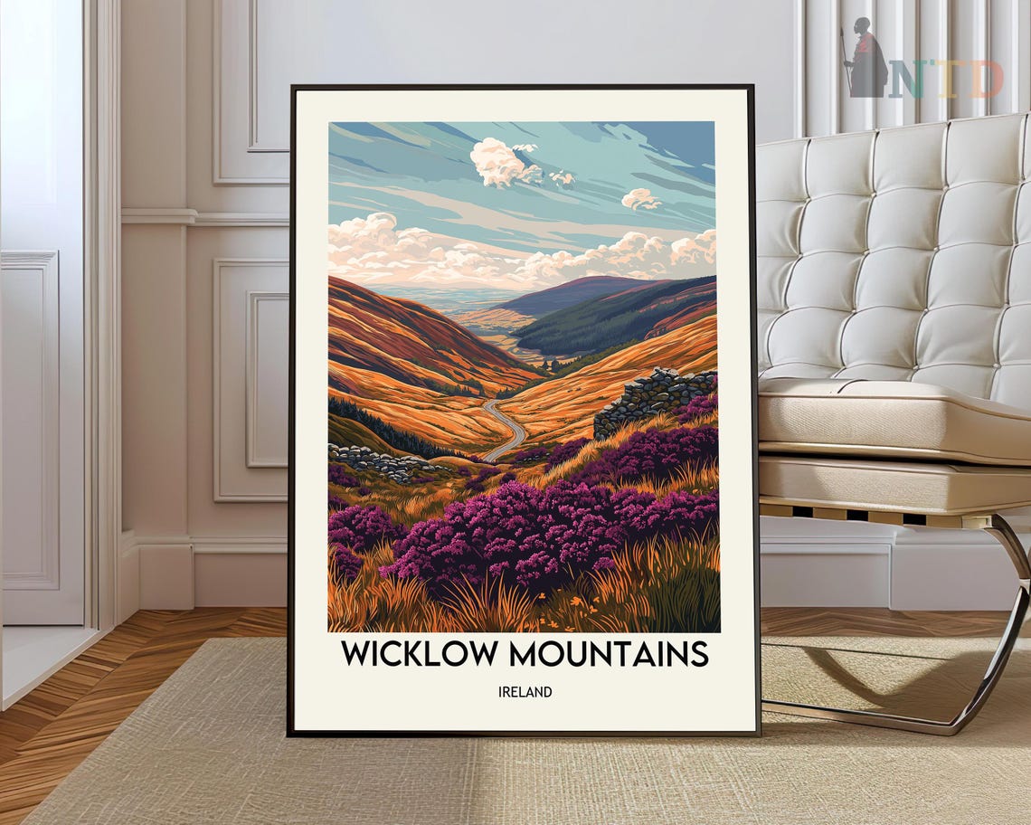 Wicklow Mountains Ireland Purple Heather Valley Travel Poster