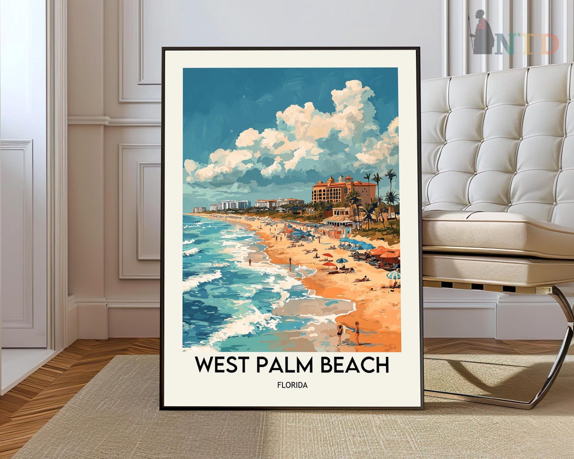 West Palm Beach Florida Beach Hotel Retro Vintage Travel Poster