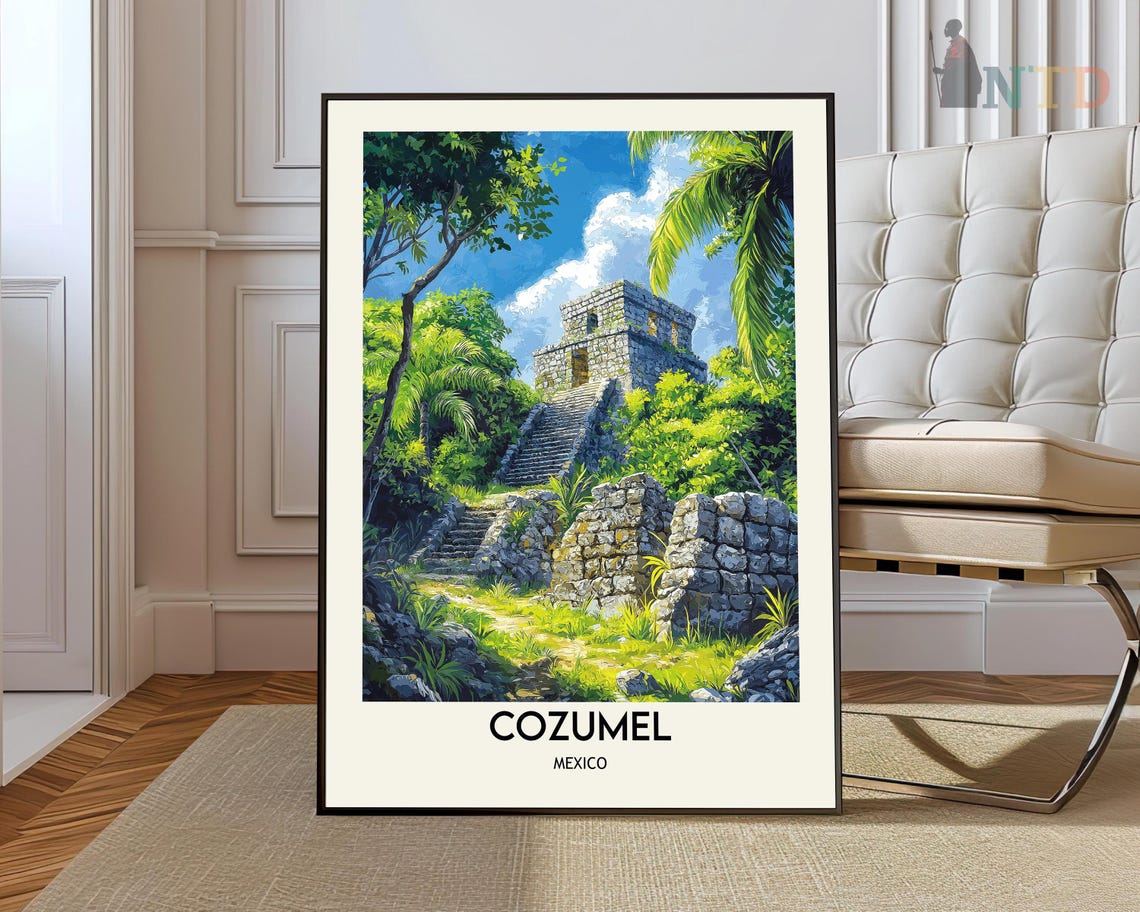 Cozumel Ancient Stone Temple Tower in the Lush Green Jungle Poster