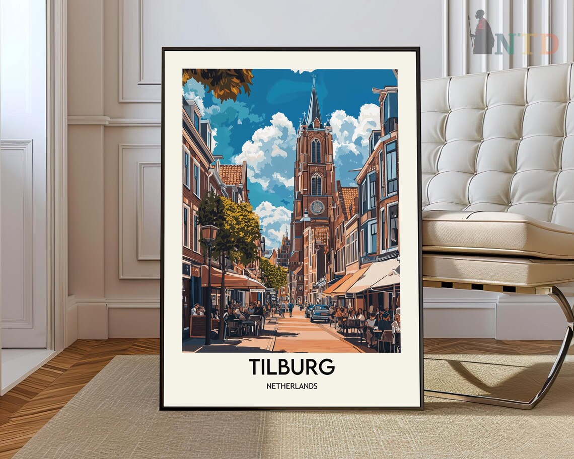 Tilburg Netherlands Old Church Street Scene Travel Souvenir Poster