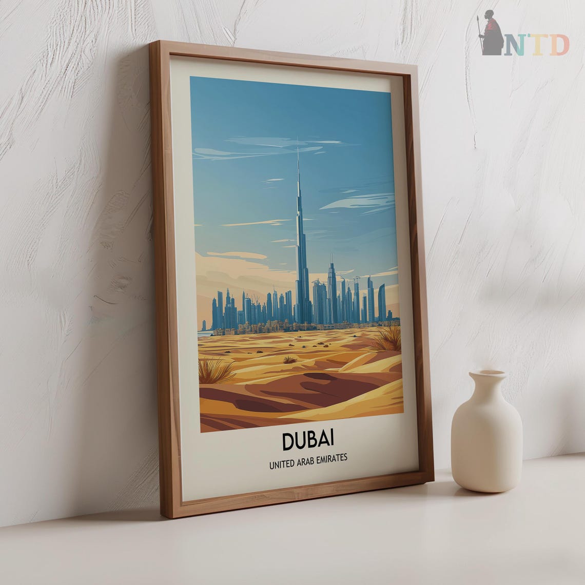 Dubai Skyline with the Burj Khalifa Rising Above Desert Dunes Poster - Image 2
