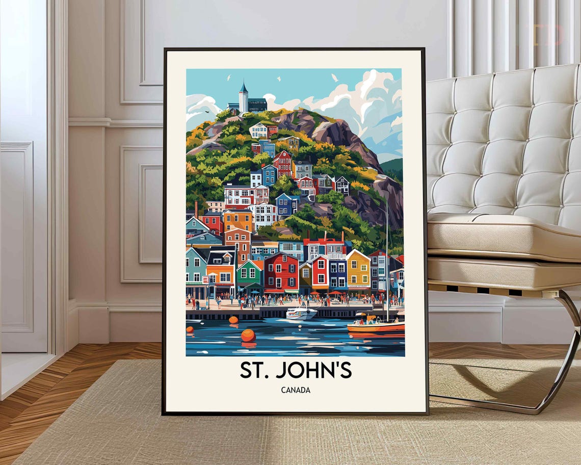 St Johns Canada Jellybean Row Houses Harbor Retro Travel Poster