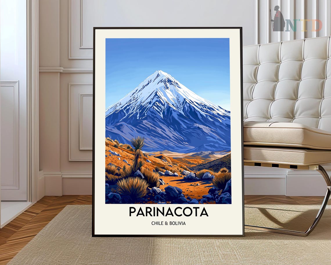 Parinacota Volcano Snow Peak Chile Bolivia Desert Travel Poster