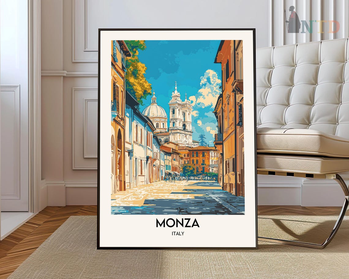 Monza Italy Duomo Cathedral Sunlit Old Town Street Travel Poster