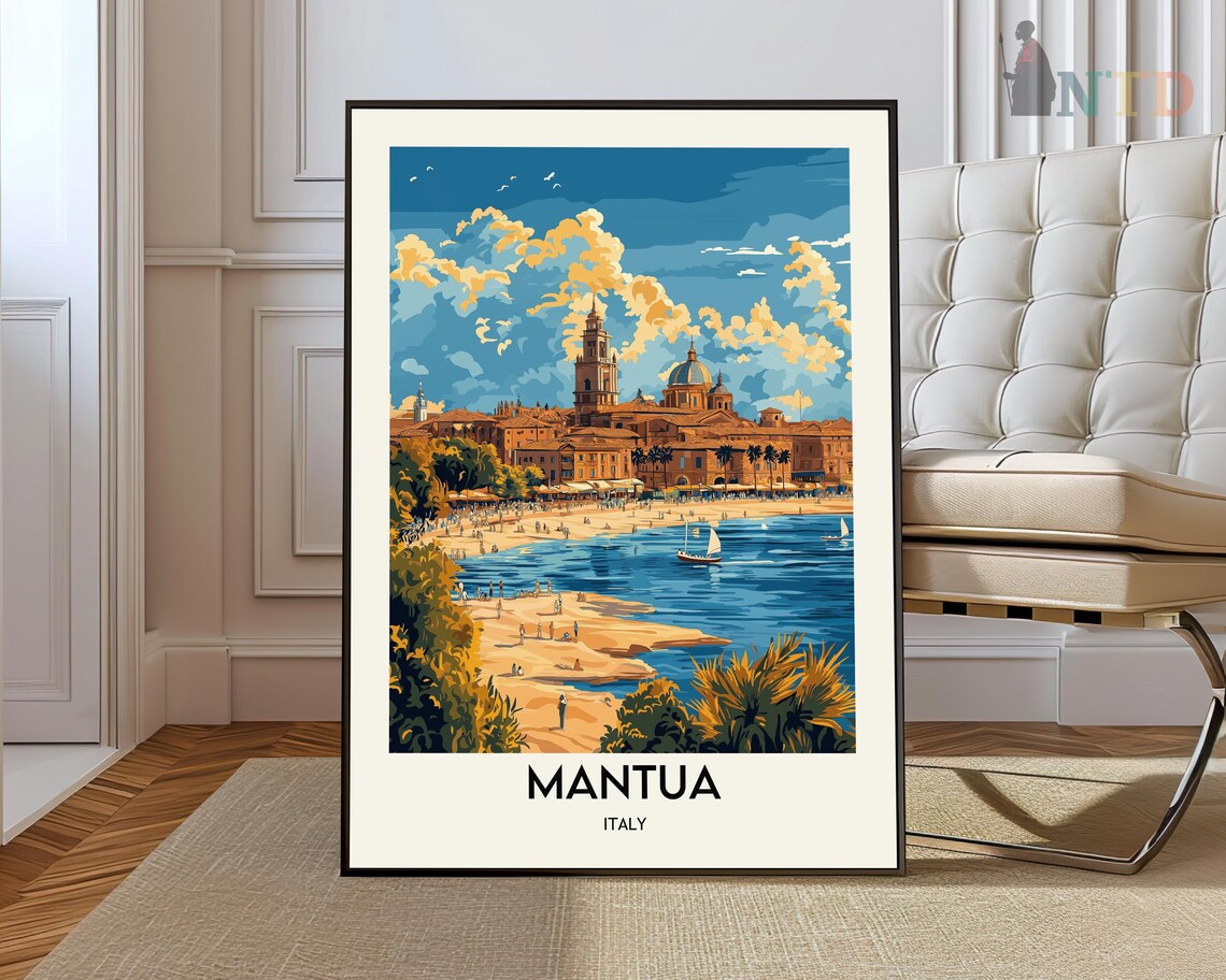 Mantua Italy Vintage Coastal Travel Poster Seaside Promenade Art