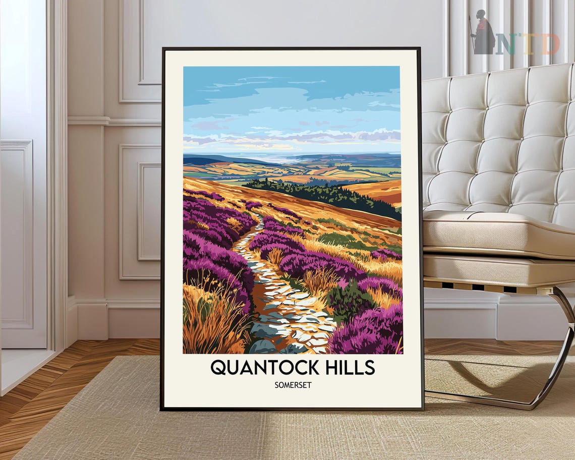 Quantock Hills Somerset England Heather Moor Retro Travel Poster
