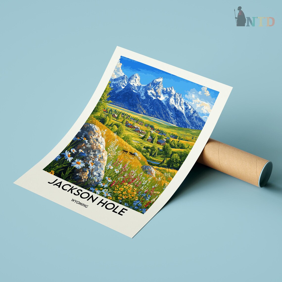 Jackson Hole Wyoming Grand Teton Wildflower Meadow Scene Poster - Image 3