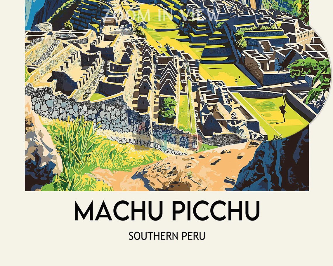 Machu Picchu Southern Peru Ruins Mountain Peaks Travel Poster - Image 2