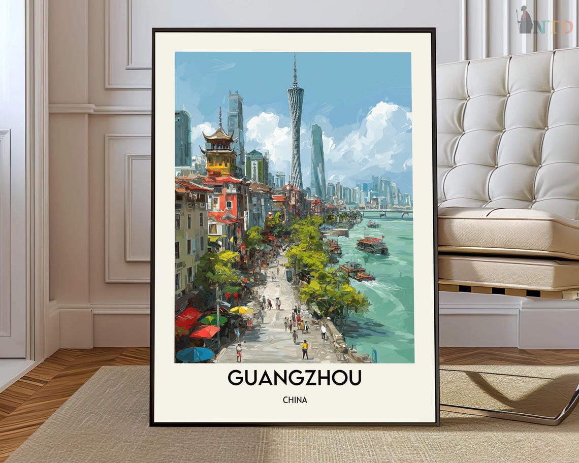 Guangzhou China Riverfront Old Streets Skyline Travel Poster