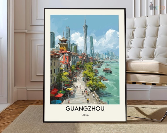 Guangzhou China Riverfront Old Streets Skyline Travel Poster