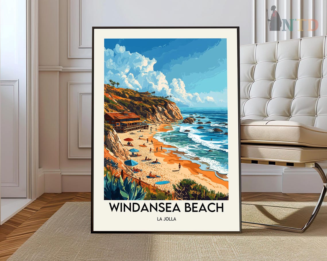 Windansea Beach La Jolla Cliff Restaurant Sunset Travel Poster