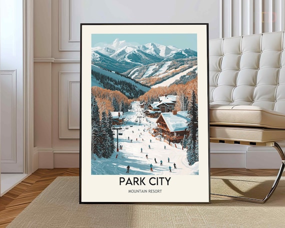 Park City Mountain Resort Utah Ski Village Winter Scene Travel Poster